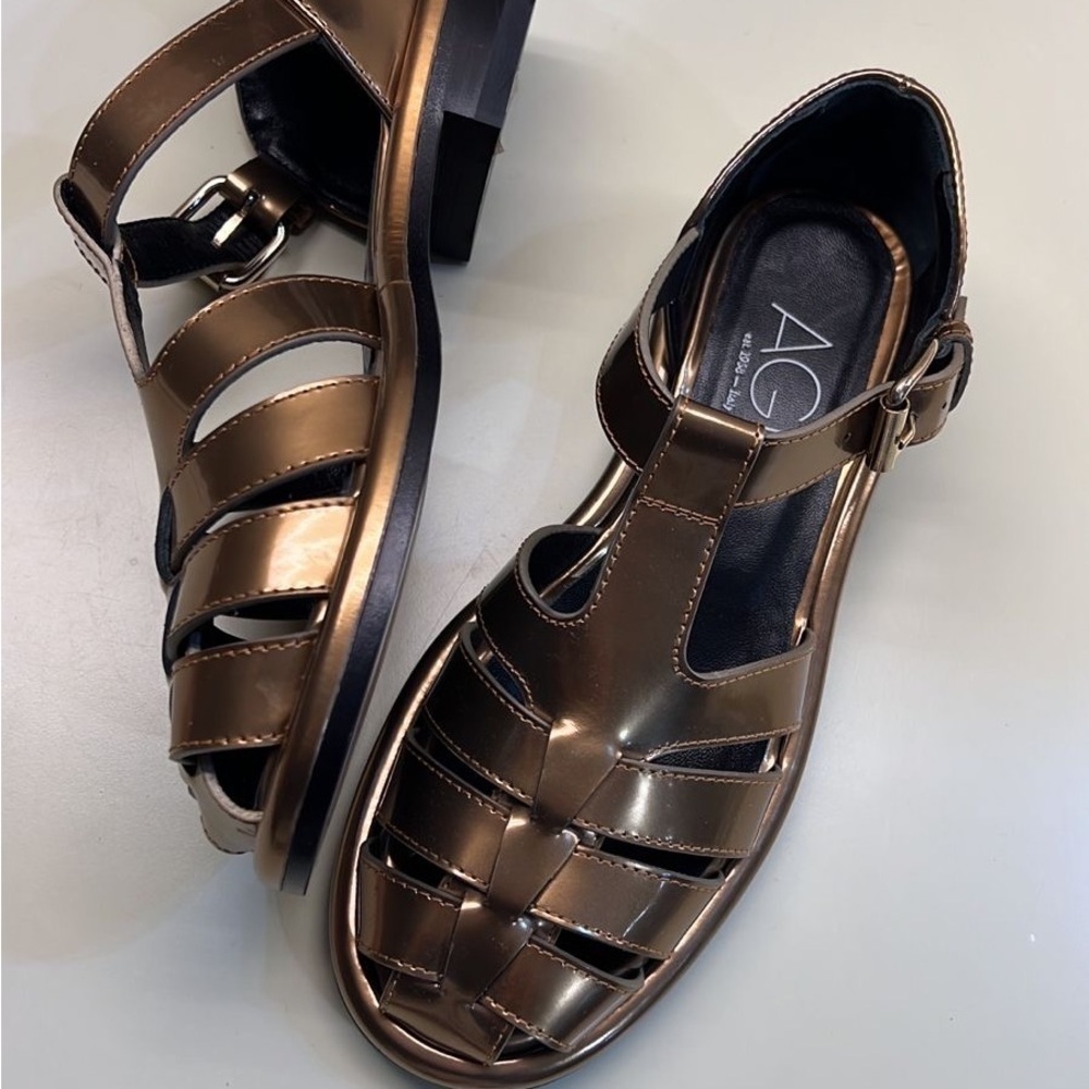 NWT AGL Metallic Leather Fisherman Sandals Designer Italian Luxury made in Italy - Picture 8 of 8